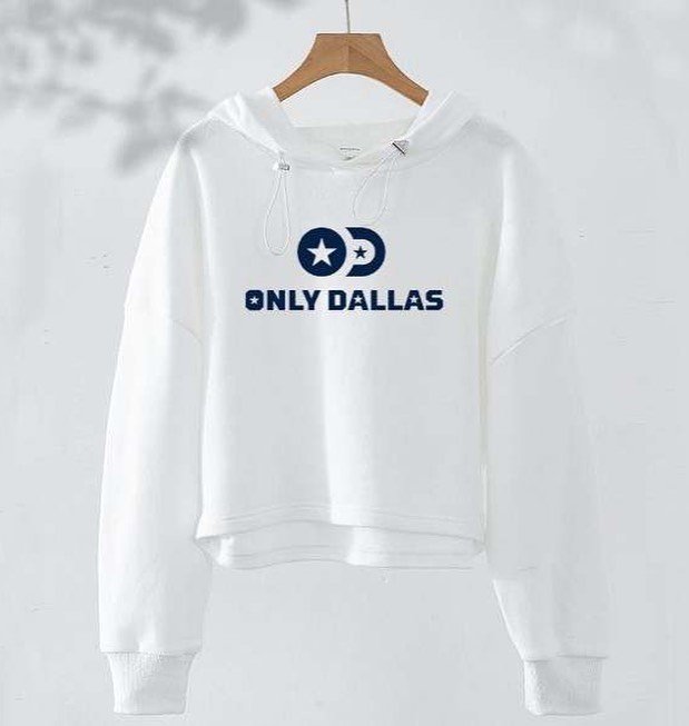 Only Dallas Logo Cropped Hoodie – White